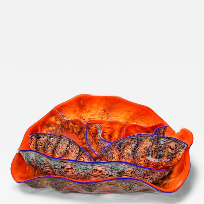 Dale Chihuly Brazil Red Pheasant Macchia Set with Ultramarine Lip Wraps 2002