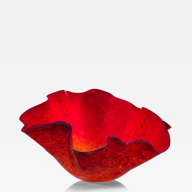 Dale Chihuly Coral Red Macchia with Indigo Lip Wrap 2010