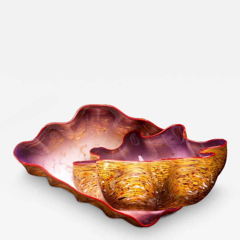 Dale Chihuly Fluorite Violet Pheasant Macchia Set with Bright Red Lip Wraps 2002