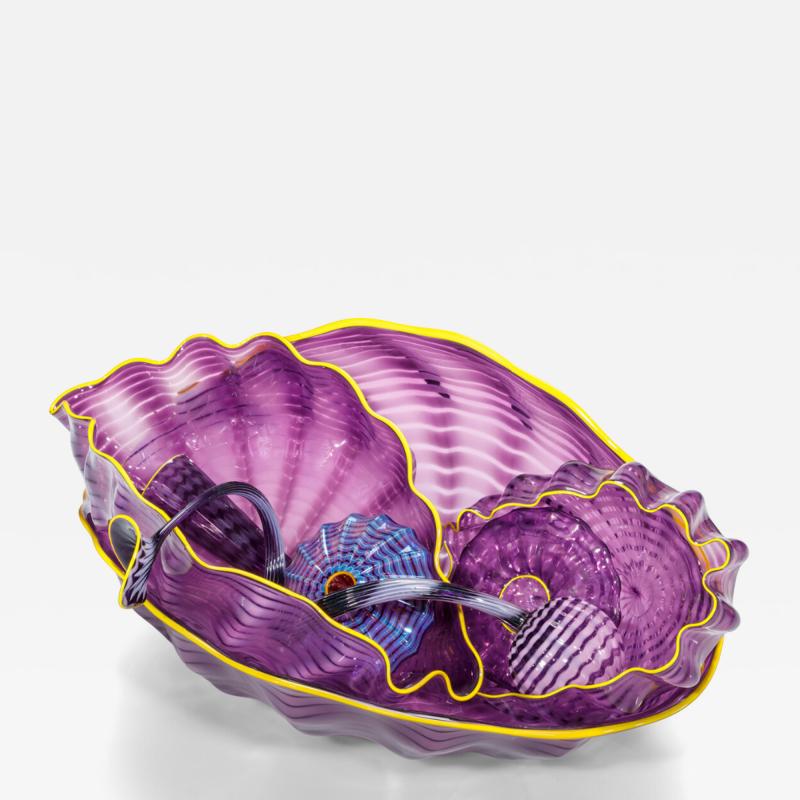 Dale Chihuly Purple Heather Seaform Set with Dandelion Lip Wraps 2000