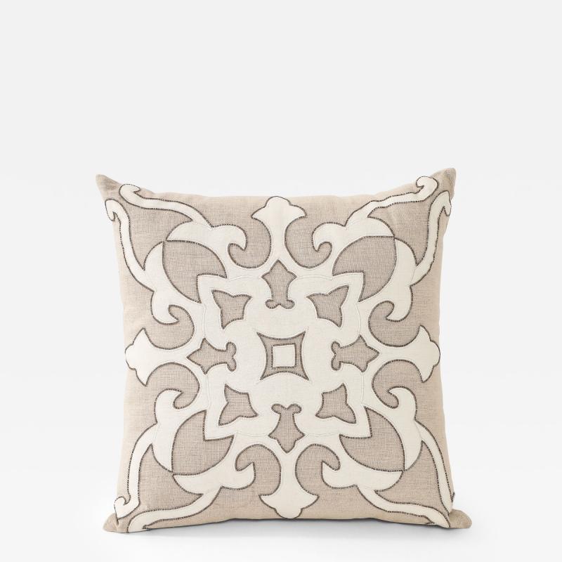 Damask Applique Beaded Linen Pillow
