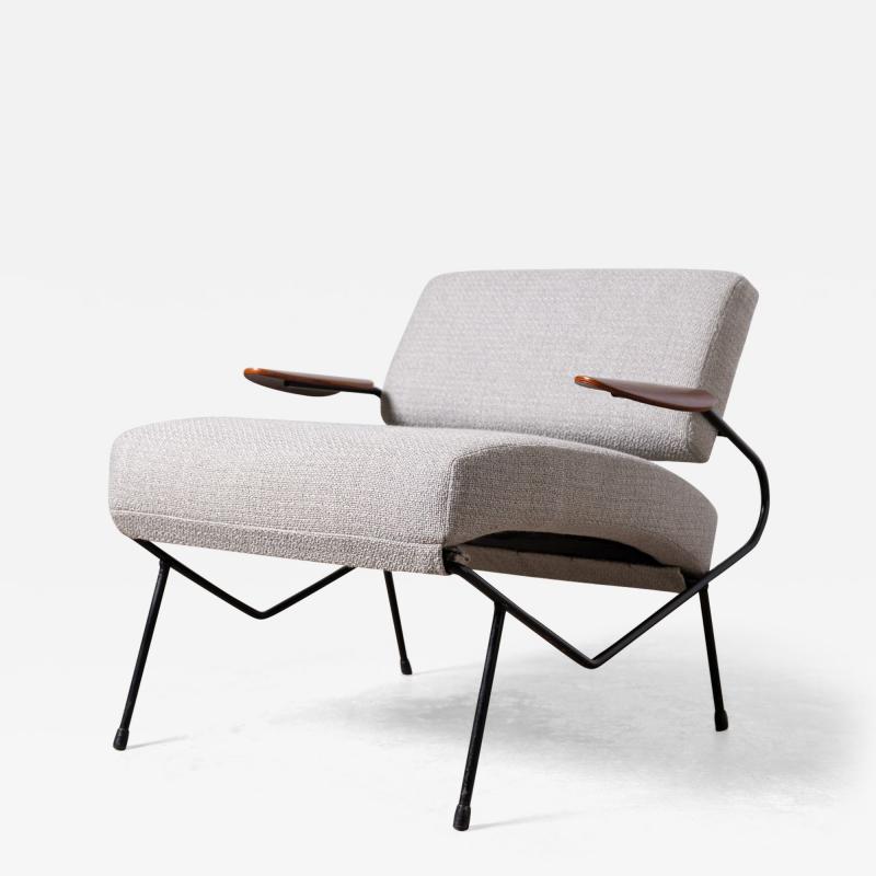 Dan Johnson Dan Johnson Iron Lounge Chair with Bent Walnut Plywood Armrest