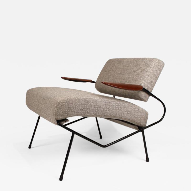 Dan Johnson Dan Johnson Iron Lounge Chair with Bent Walnut Plywood Armrests