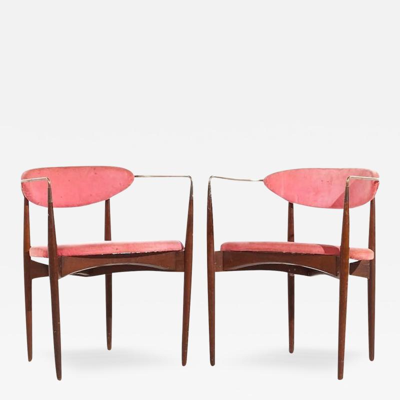 Dan Johnson Dan Johnson for Selig Mid Century Brass and Walnut Viscount Chairs Pair