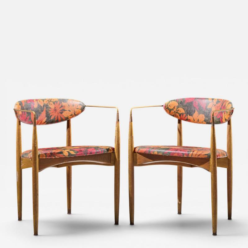 Dan Johnson Dan Johnson for Selig Viscount Mid Century Brass and Walnut Chair Pair