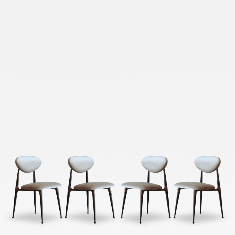 Dan Johnson Set of Four Dining Chairs in Chenille and Bronze by Dan Johnson C 1950s