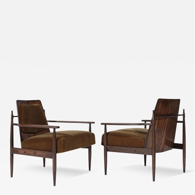 Dan Johnson Set of Oak Mohair and Bronze Lounge Chairs by Dan Johnson C 1950s