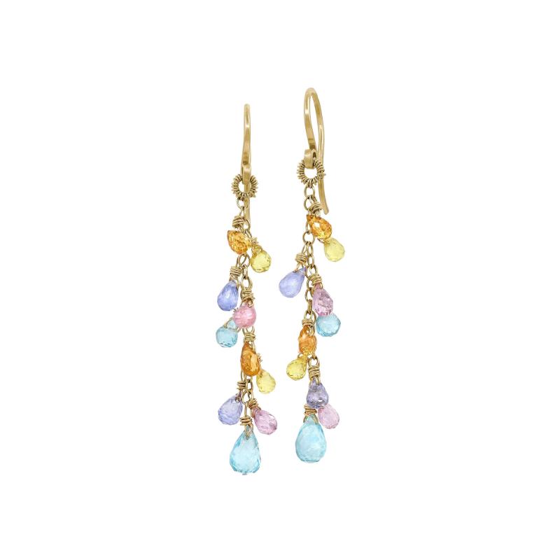 Dana Kellin Pastel Multicolored Sapphire Briolette Drop Gold Dangle Earrings Dana Kellin