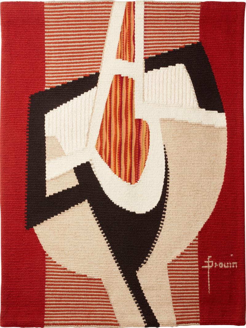 Daniel Drouin abstract red woven wool tapestry Ombre rouge 1970