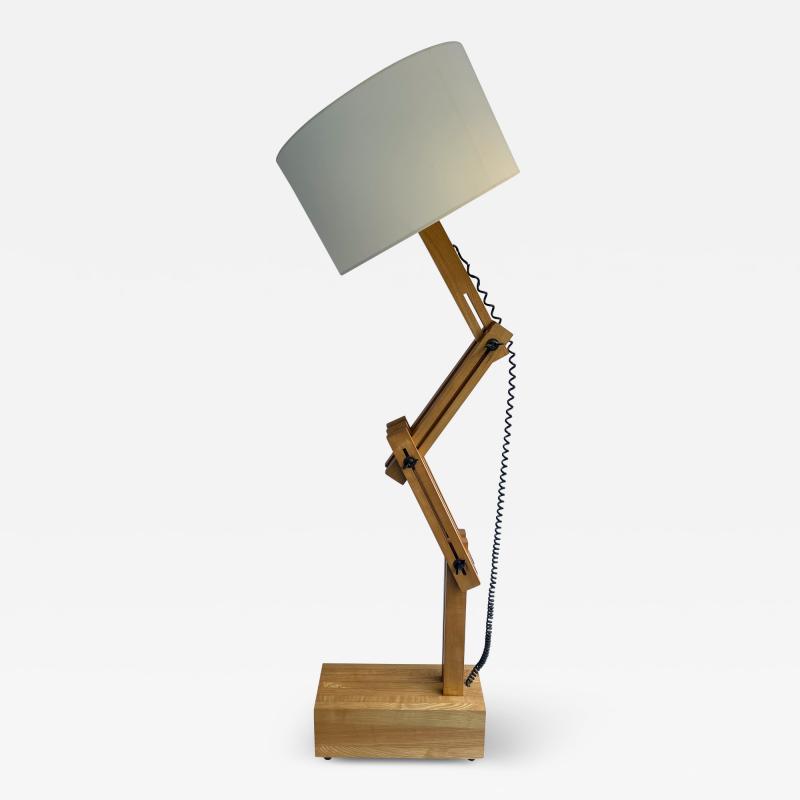 Daniel Pigeon Wood Articulated Floor Lamp by Daniel PIgeon France 1970s