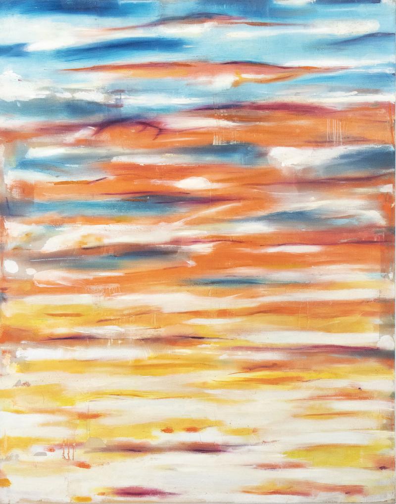 Daniele Righi Ricco Burning Sky in Sunset Time Abstract Mixed Media Painting on Canvas Signed