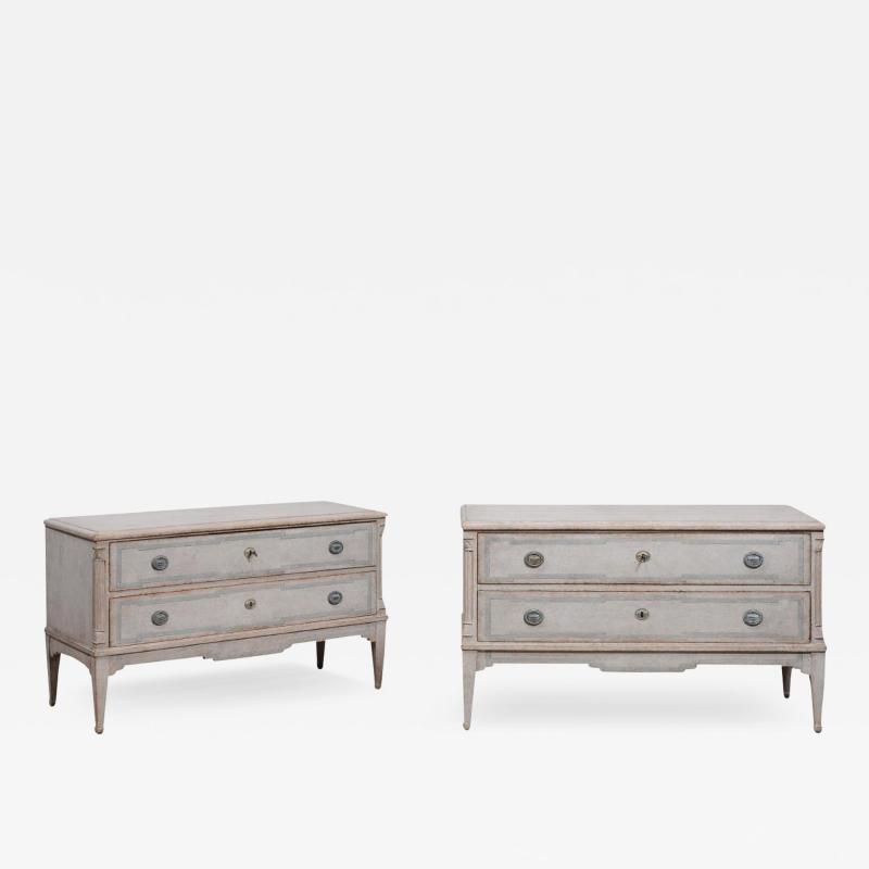 Danish 1820s Light Gray Painted Two Drawer Chests with Semi Columns a Pair