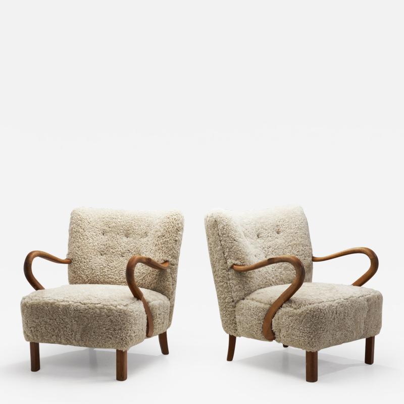Danish Armchairs with Sculptural Oak Arms Denmark 1950s