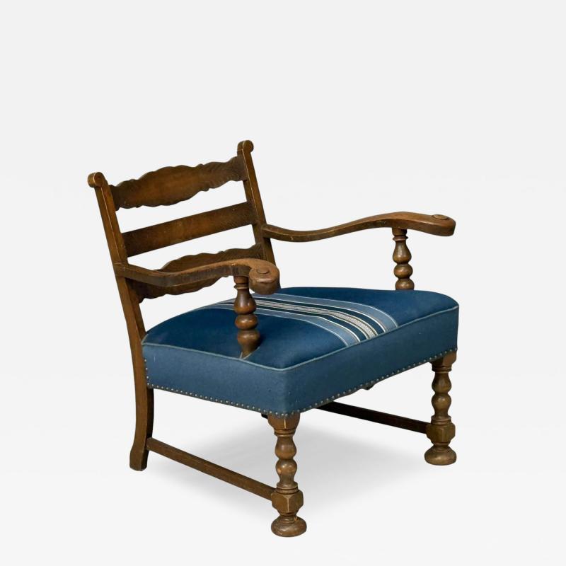 Danish Cabinetmaker Armchair Wool Carved Oak Denmark 1920s