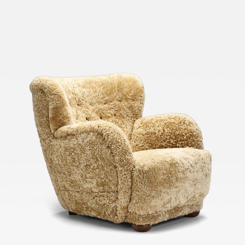 Danish Cabinetmaker Armchair in Warm Sheepskin Denmark ca 1950s