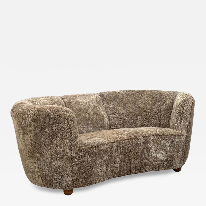 Danish Cabinetmaker Banana Sofa Sahara Sheepskin Beechwood Denmark 1940s