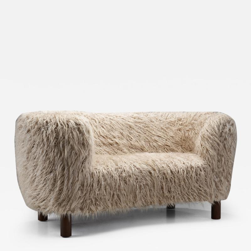 Danish Cabinetmaker Curved Sofa in Taupe Faux Shearling Denmark ca 1950s