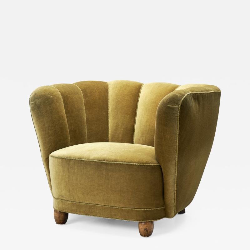 Danish Cabinetmaker Lounge Chair with Velour Upholstery Denmark 1940s