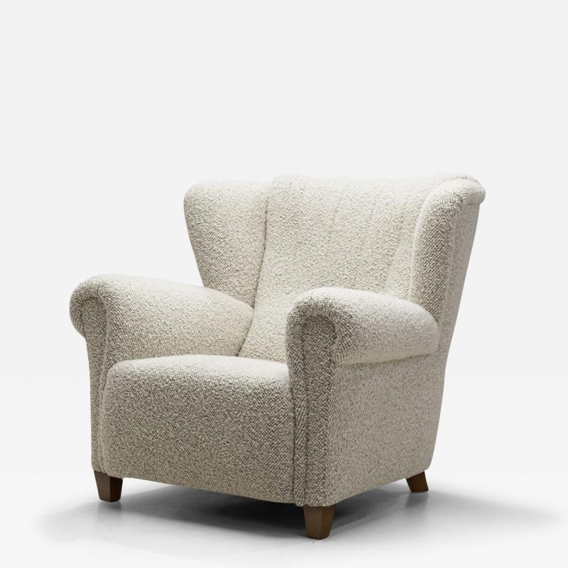 Danish Cabinetmaker Mid Century Lounge Chair with Rolled Arms Denmark 1940s