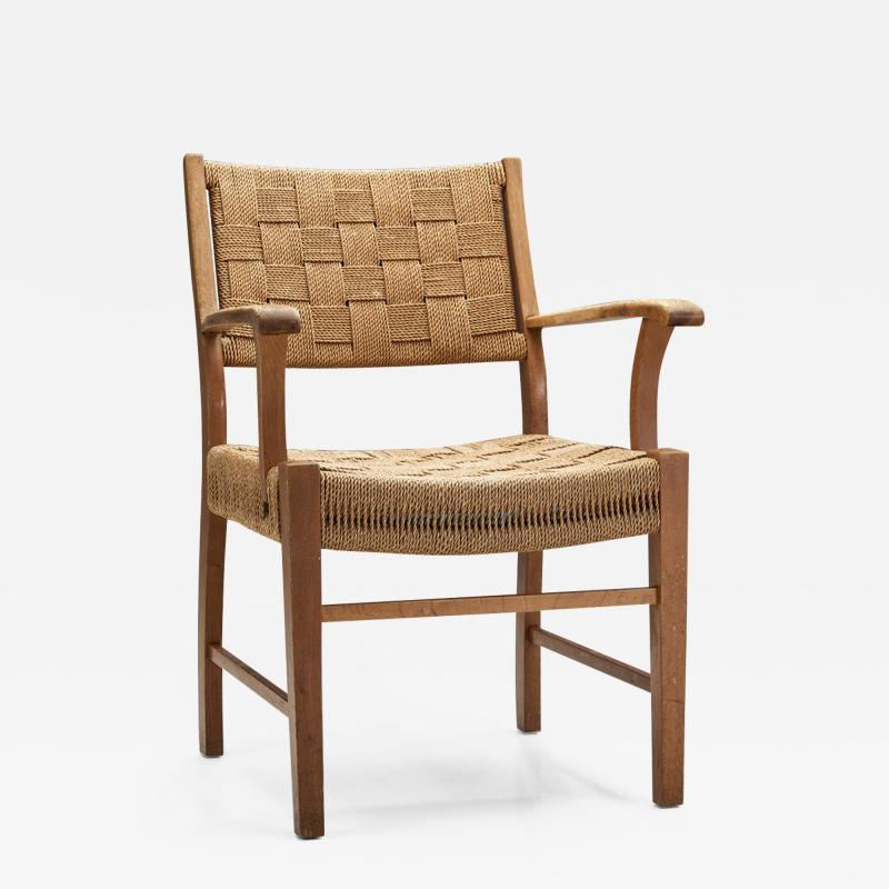 Danish Cabinetmaker Oak and Paper Cord Chair Denmark 1940s