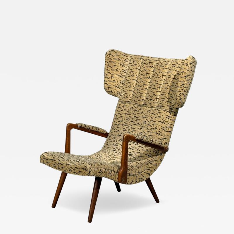Danish Cabinetmaker Wingback Chair Beech Fabric Denmark 1950s