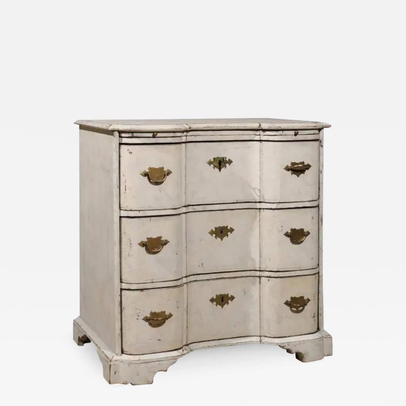 Danish Mid 18th Century Three Drawer Painted Wood Commode with Serpentine Front