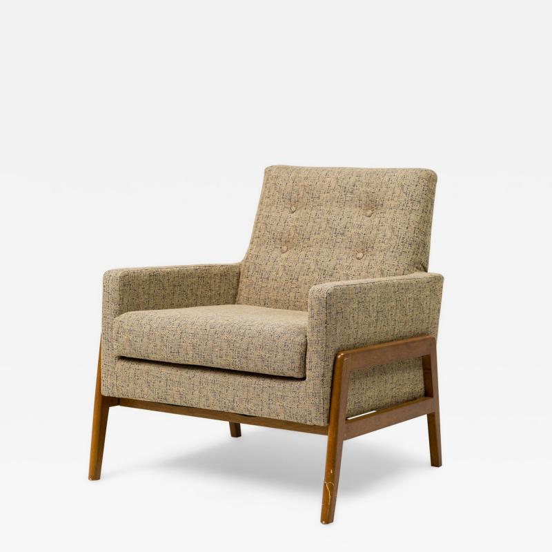 Danish Mid Century Grey and Blue Tweed Upholstered Armchair