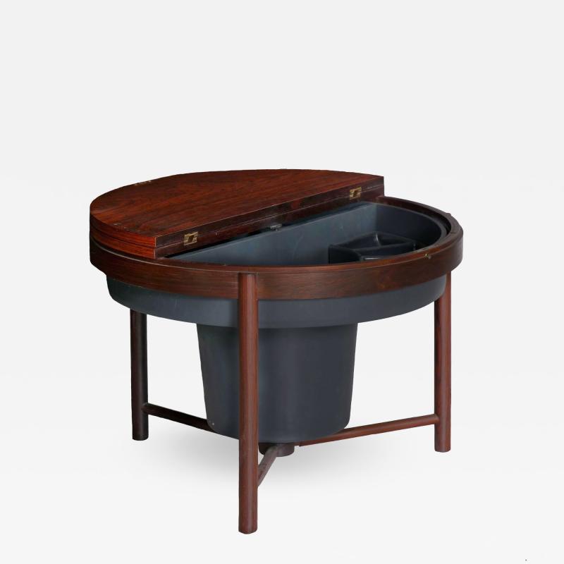 Danish Mid Century Modern Rosewood Cocktail Serving Table w Ice Bucket