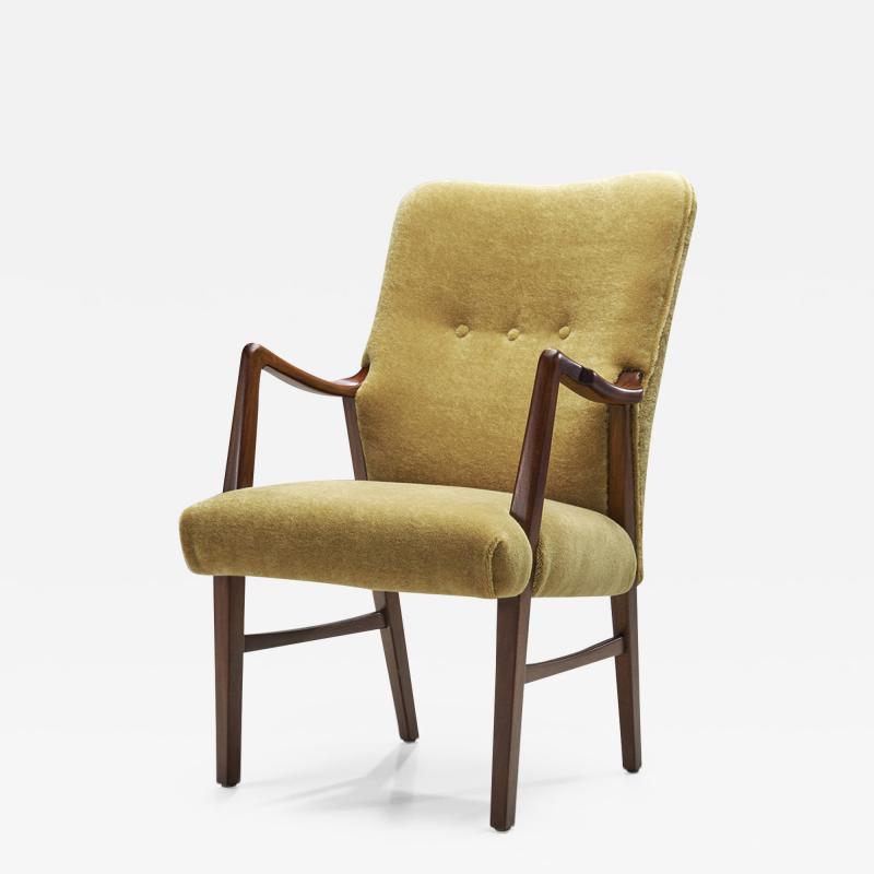 Danish Mid Century Nut Wood Armchair Denmark 1950s