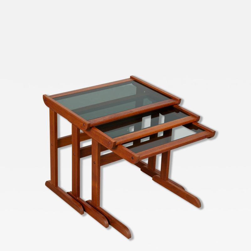 Danish Mid Century Teak Glass Top Nesting Tables