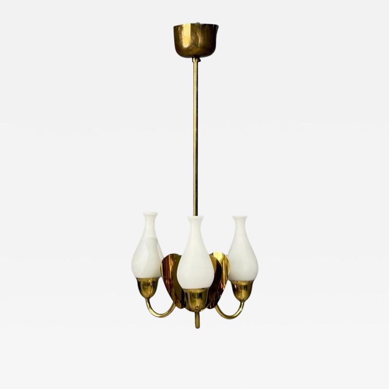 Danish Moden Pendant Light Polished Brass Opal Glass Denmark 1950s
