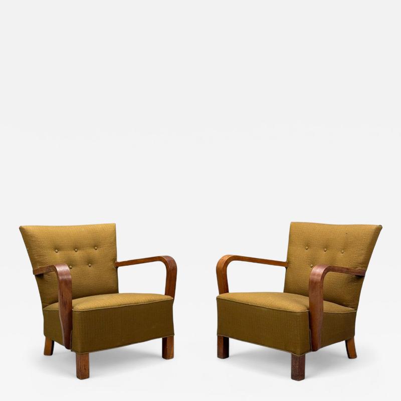 Danish Modern Bentwood Fabric Lounge Chairs Denmark 1930s