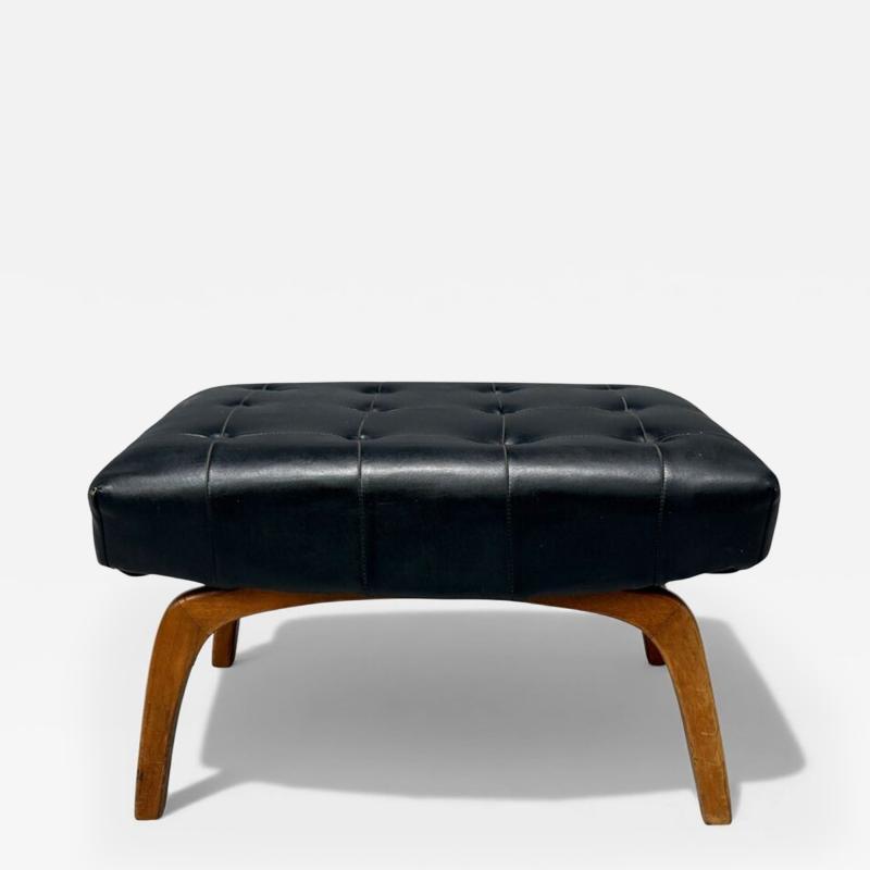 Danish Modern Black Leatherette Stained Wood Footstool Denmark 1950s