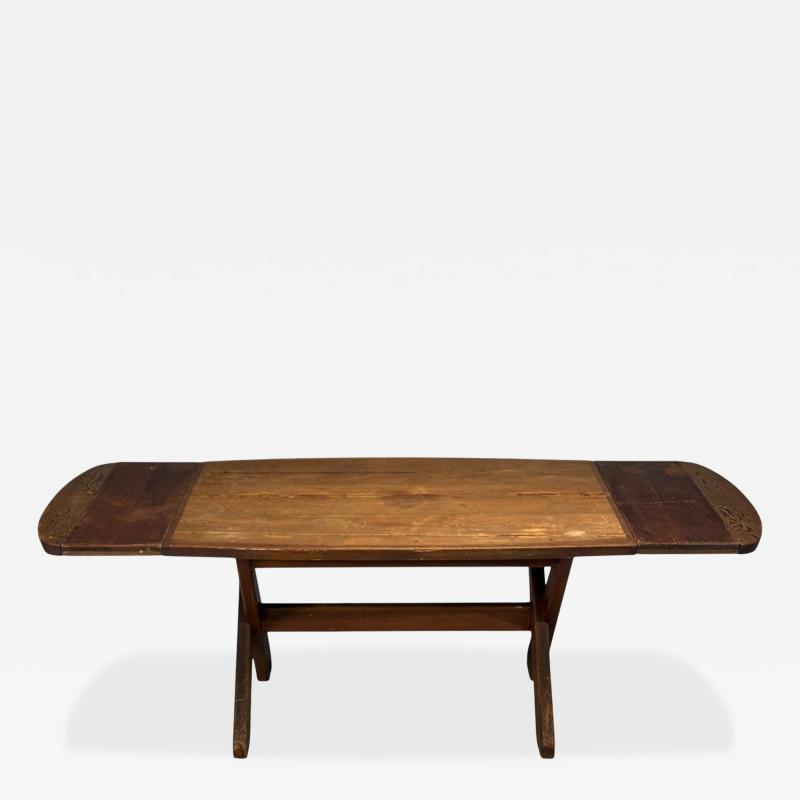 Danish Modern Brutalist Dining Table Stained Pine Denmark 1960s