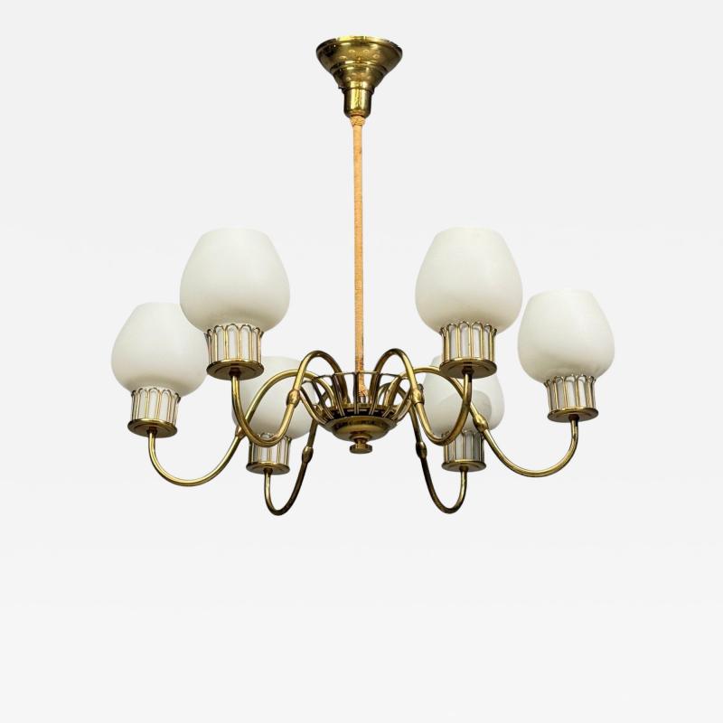 Danish Modern Chandelier Brass String Glass Denmark 1960s