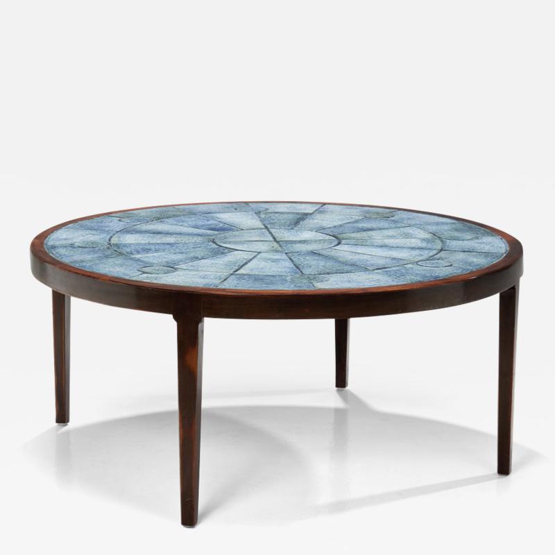 Danish Modern Coffee Table with Blue Tiles Denmark 1950s