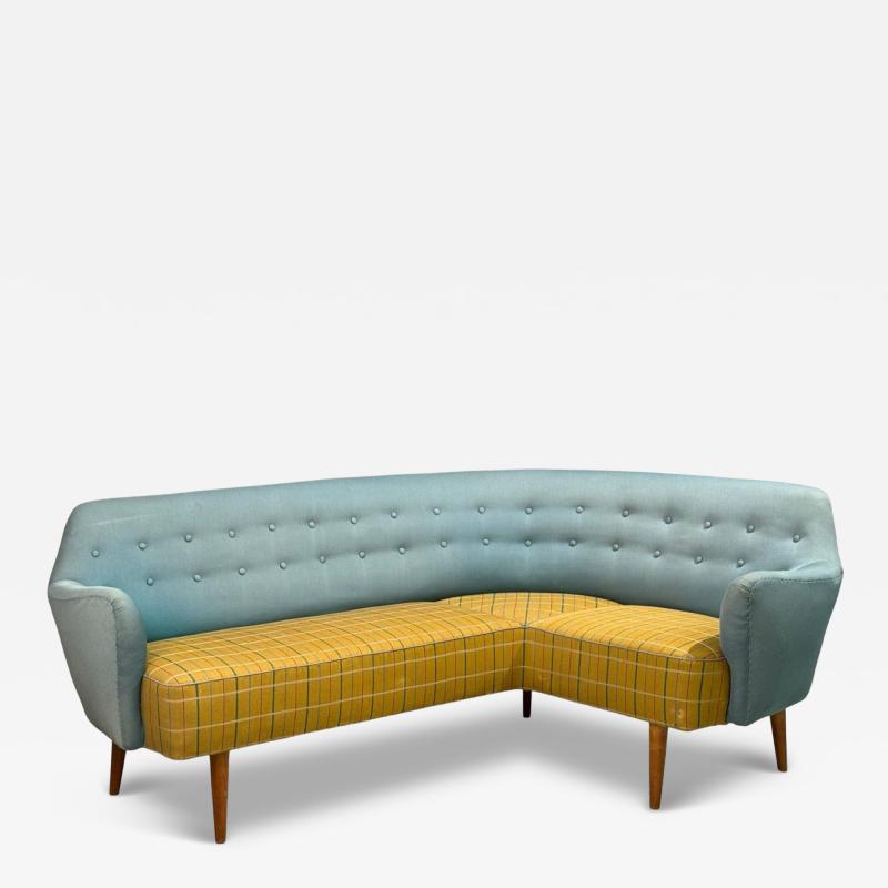 Danish Modern Corner Sofa Fabric Wood Denmark 1950s