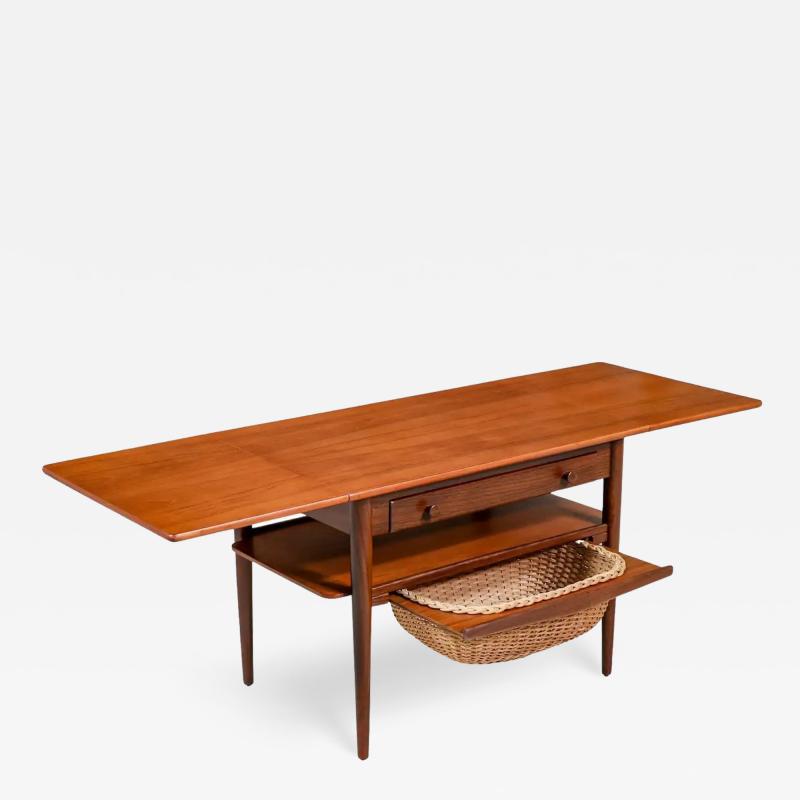 Danish Modern Expanding Teak Sewing Table with Basket