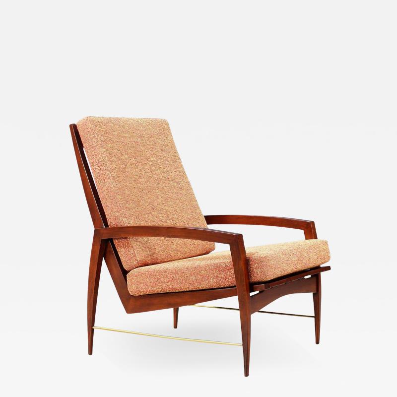 Danish Modern High Back Lounge Chair with Brass Accents