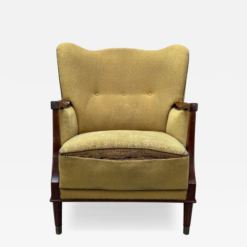 Danish Modern Lounge Chair Fabric Stained Wood Denmark 1940s