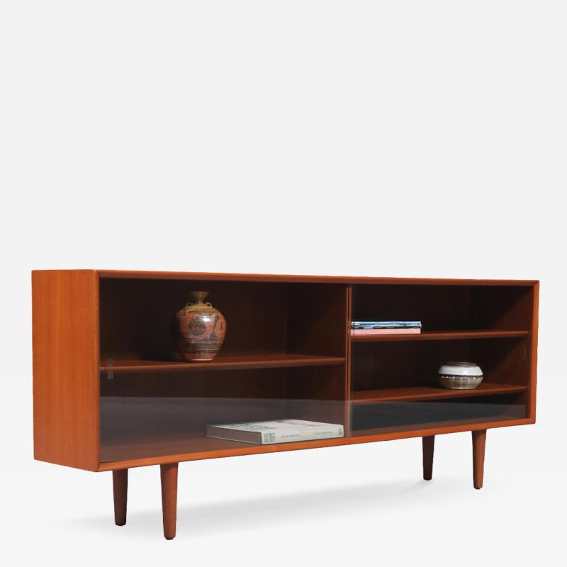 Danish Modern Low Profile Teak Bookcase w Glass Doors
