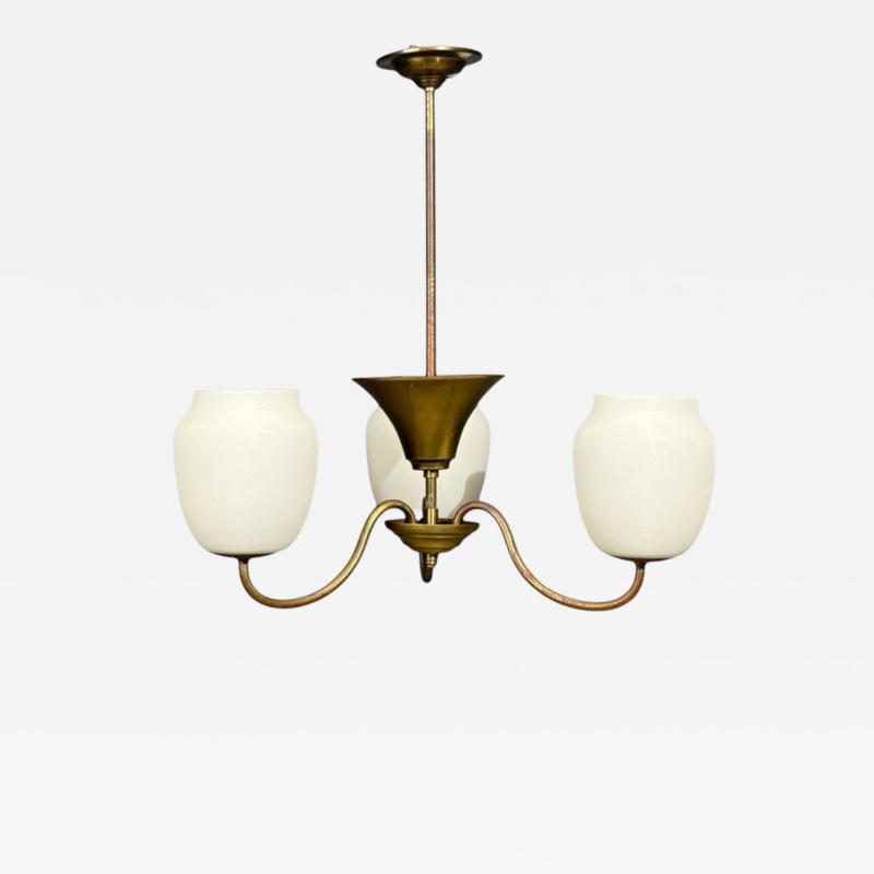 Danish Modern Pendant Light Brass Glass Denmark 1940s