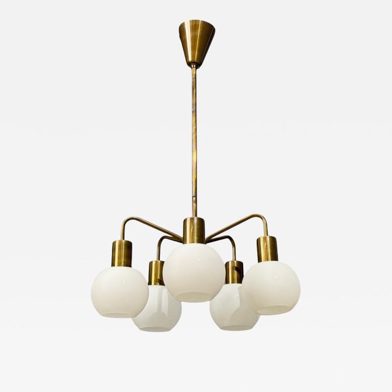 Danish Modern Pendant Light Brass Opal Glass Denmark 1970s