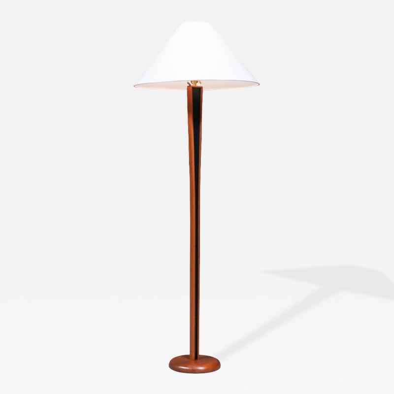 Danish Modern Sculpted Teak Floor Lamp w Linen Cone Shade
