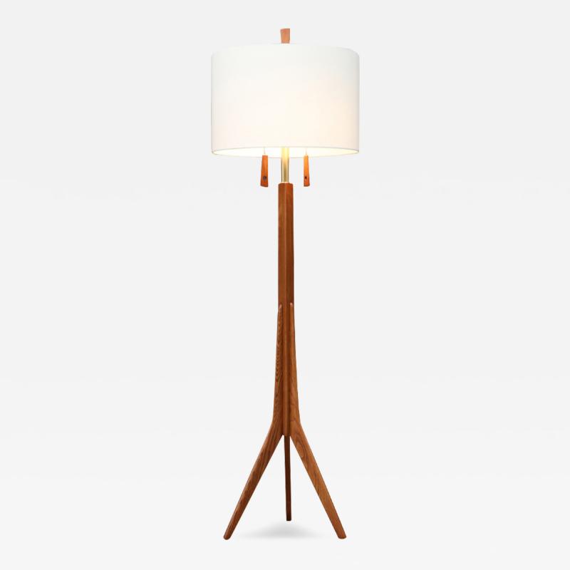 Danish Modern Sculpted Teak Tripod Floor Lamp