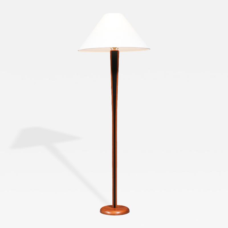 Danish Modern Sculptural Teak Floor Lamp w Linen Cone Shade