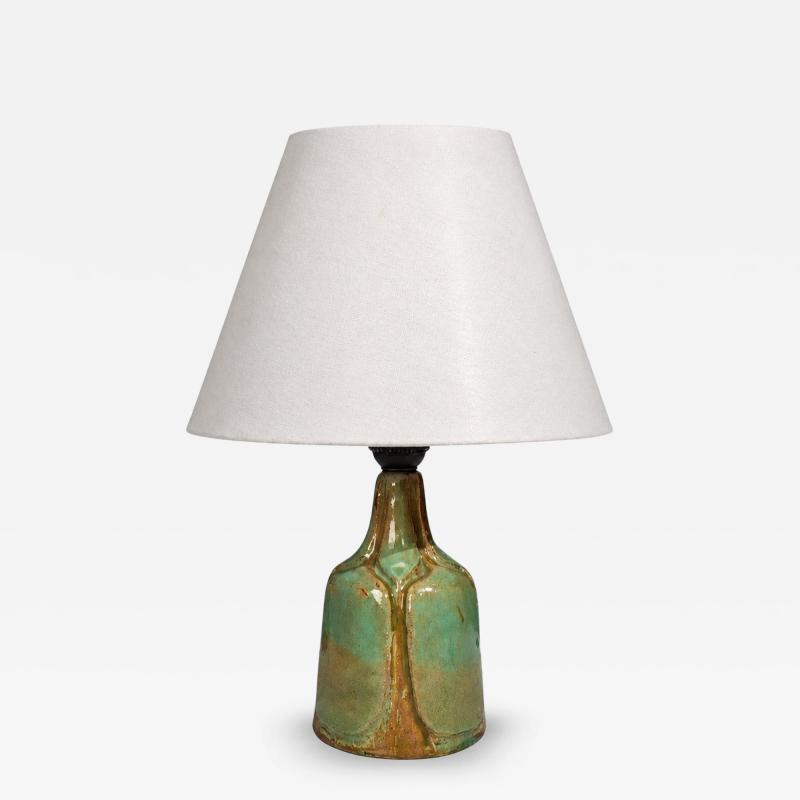 Danish Modern Table Lamp Green Glazed Stoneware Denmark 1970s