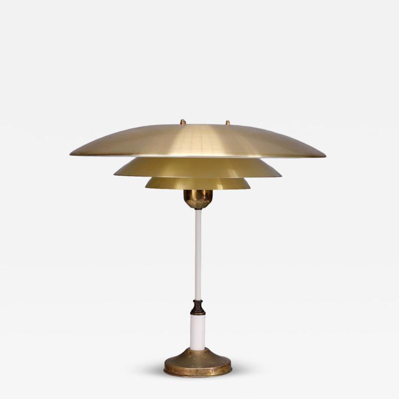 Danish Modern Table or Desk Lamp in Patinated Brass White Lacquer 1950s