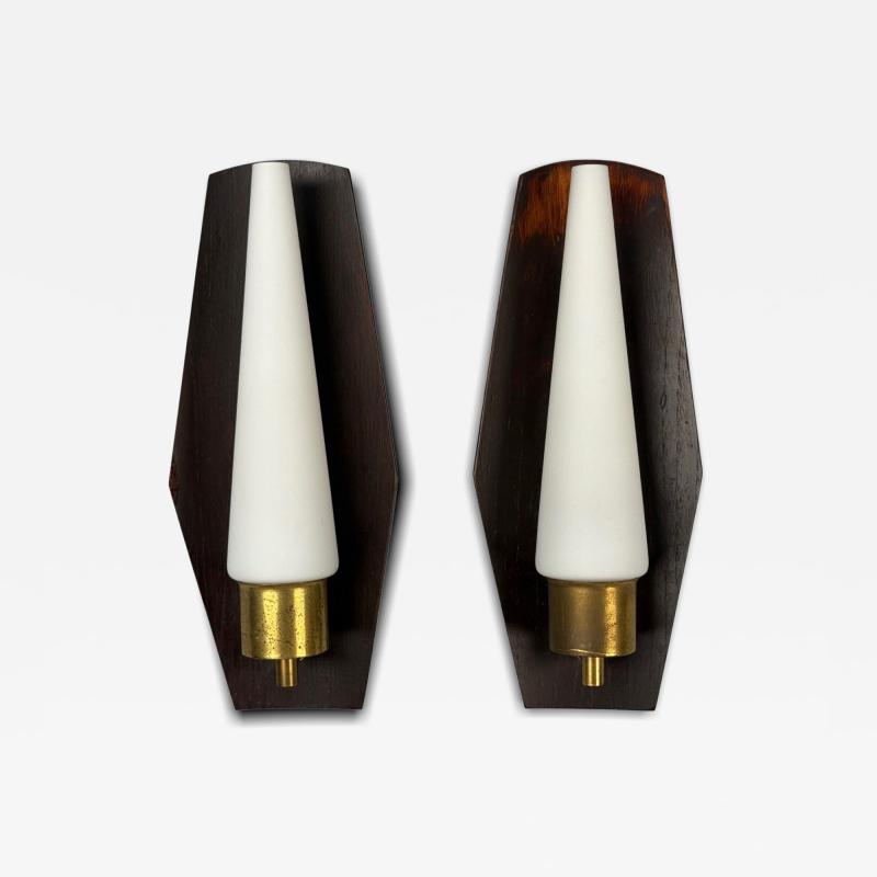 Danish Modern Teak Brass Opaline Glass Wall Lights Denmark 1960s