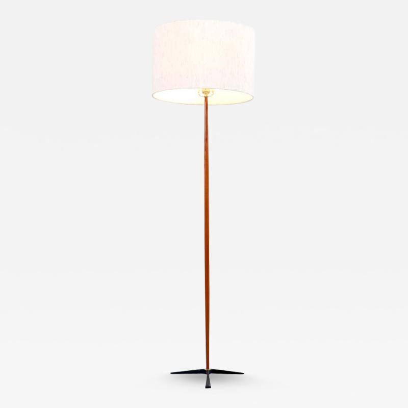Danish Modern Teak Floor Lamp with Tripod Iron Base